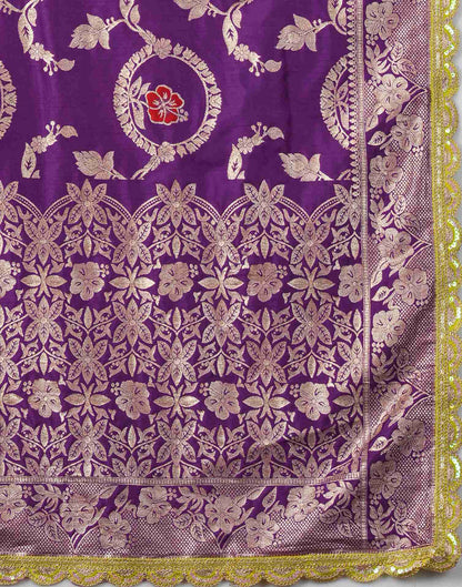 Deep Violet Silk Plain Banarasi Saree