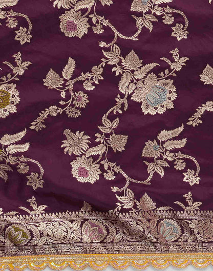 Wine Silk Plain Banarasi Saree