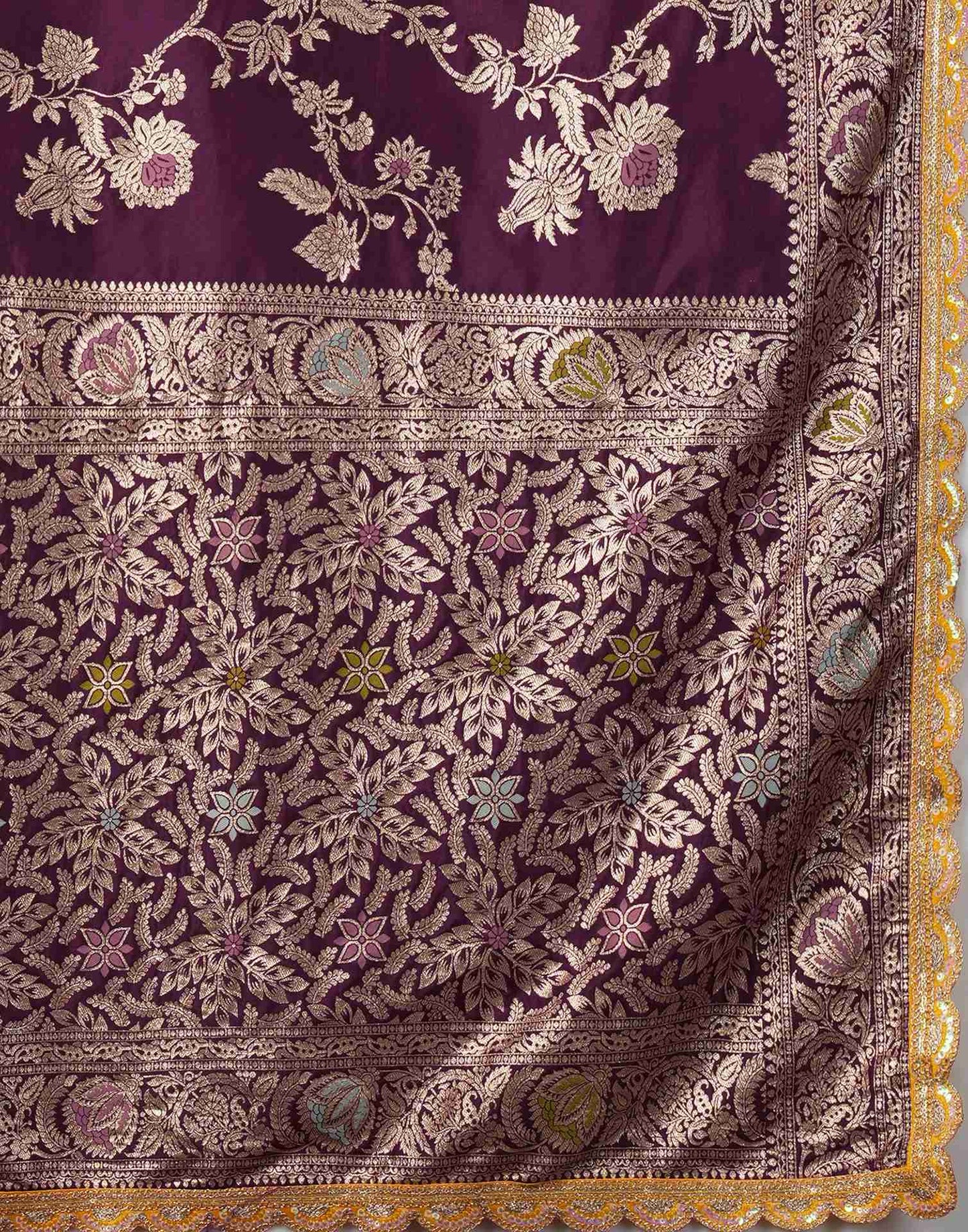 Wine Silk Plain Banarasi Saree