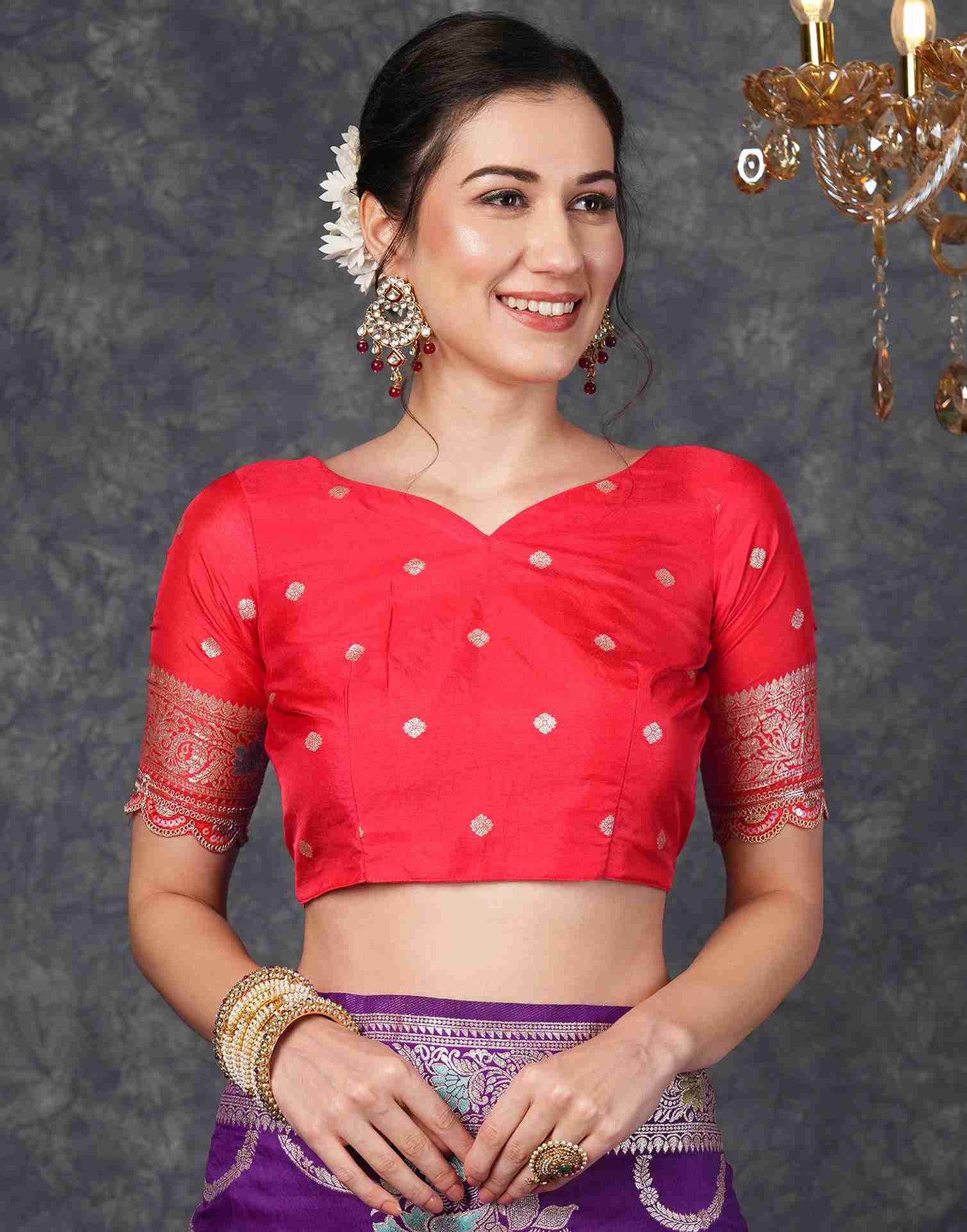 Deep Violet Silk Plain Banarasi Saree