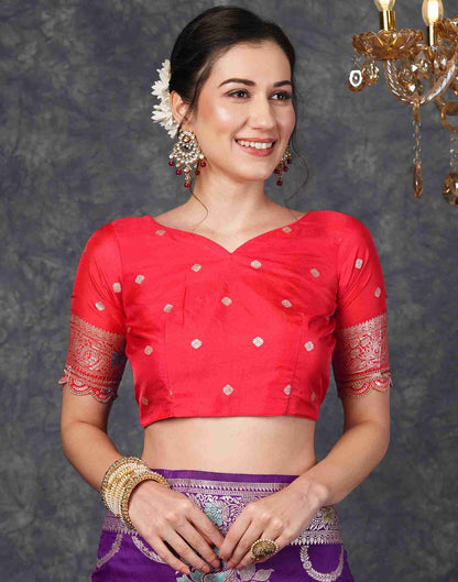 Deep Violet Silk Plain Banarasi Saree