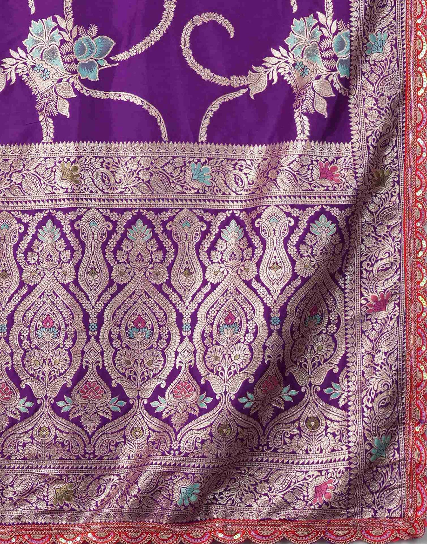 Deep Violet Silk Plain Banarasi Saree
