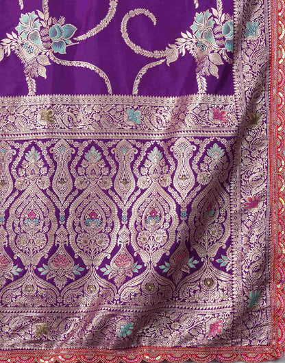 Deep Violet Silk Plain Banarasi Saree