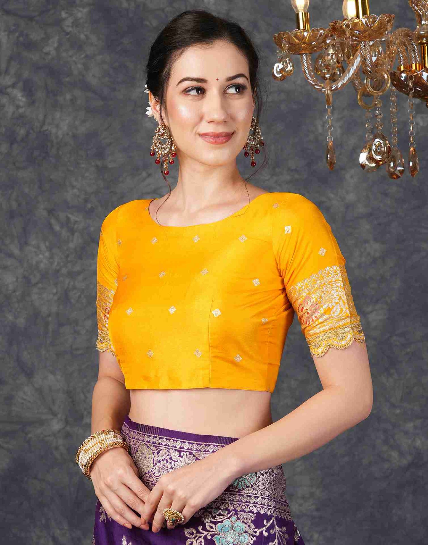 Deep Purple Silk Plain Banarasi Saree