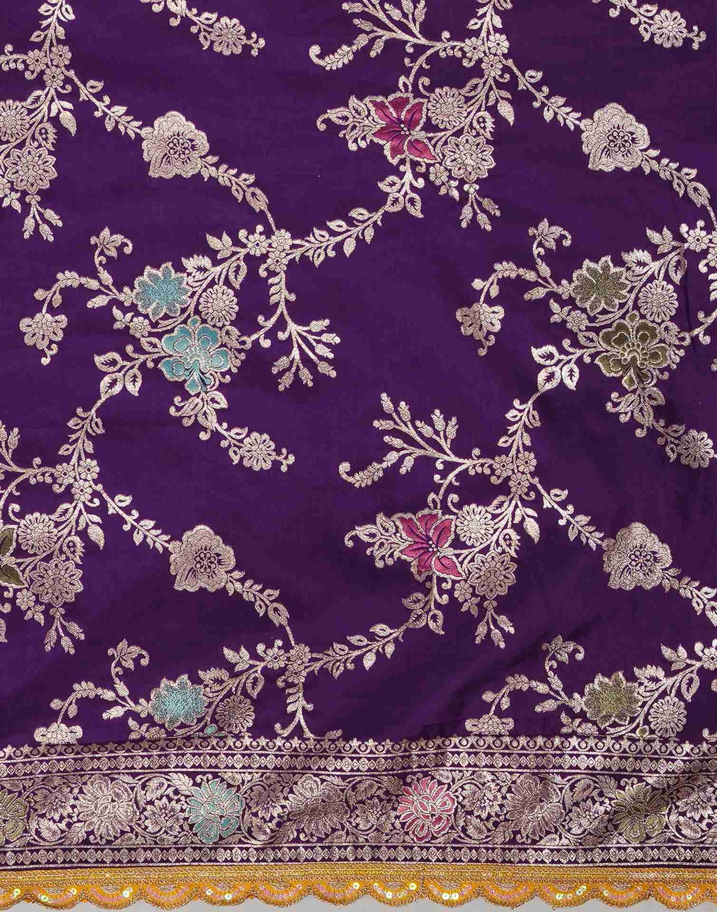 Deep Purple Silk Plain Banarasi Saree