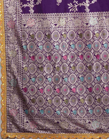 Deep Purple Silk Plain Banarasi Saree