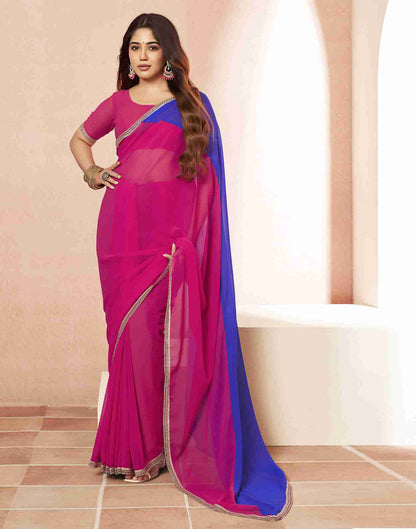 Magenta Georgette Plain Saree