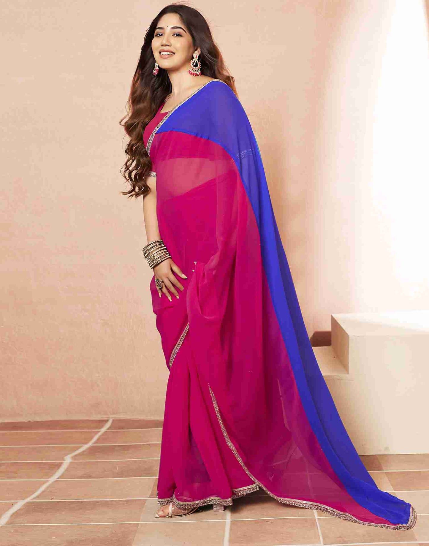 Magenta Georgette Plain Saree