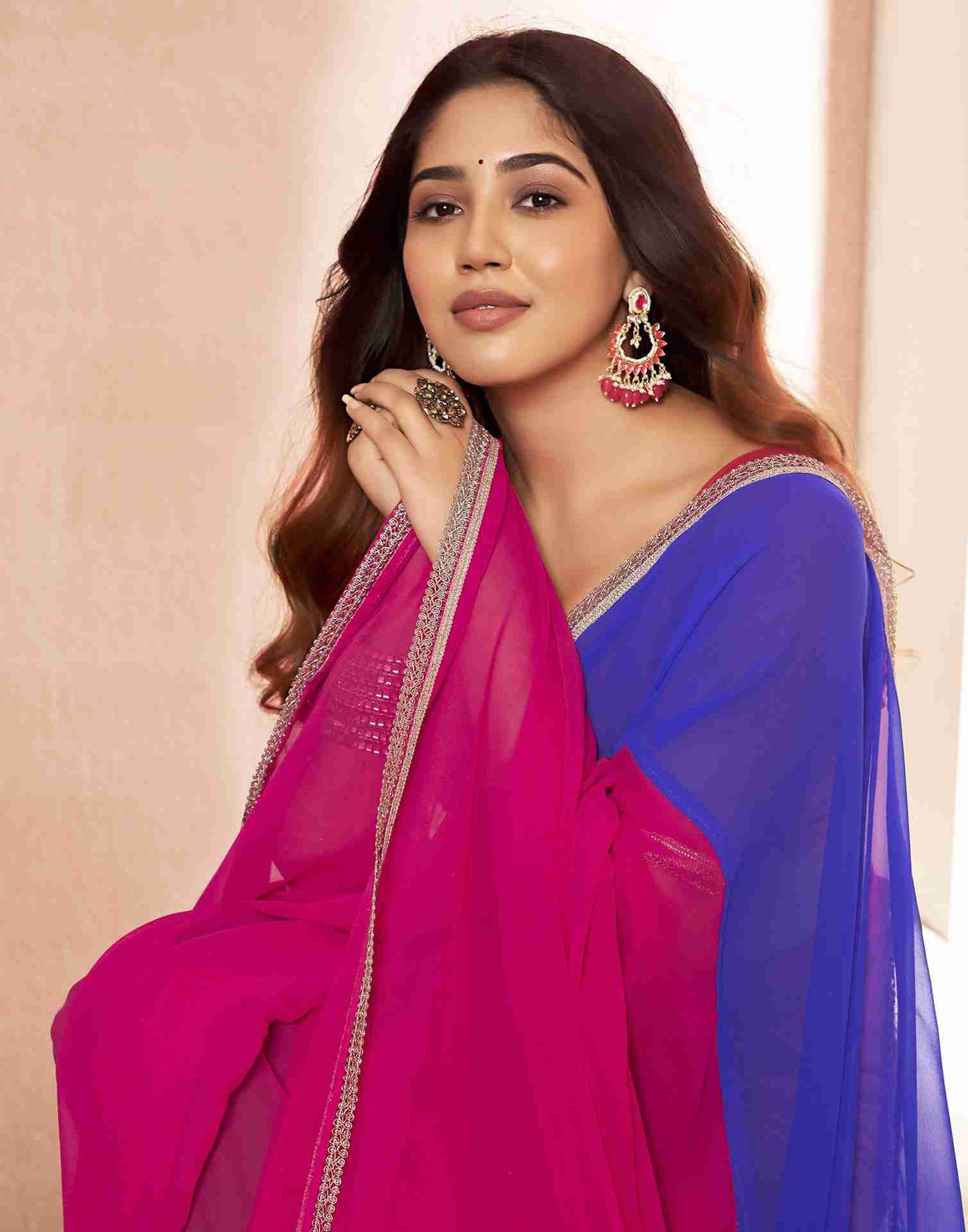 Magenta Georgette Plain Saree