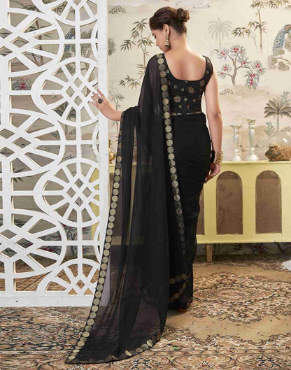 Black Chiffon Plain Saree