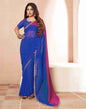 Dark Blue Georgette Plain Saree