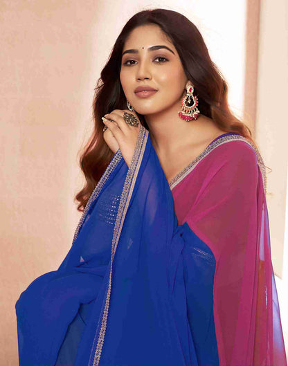 Dark Blue Georgette Plain Saree