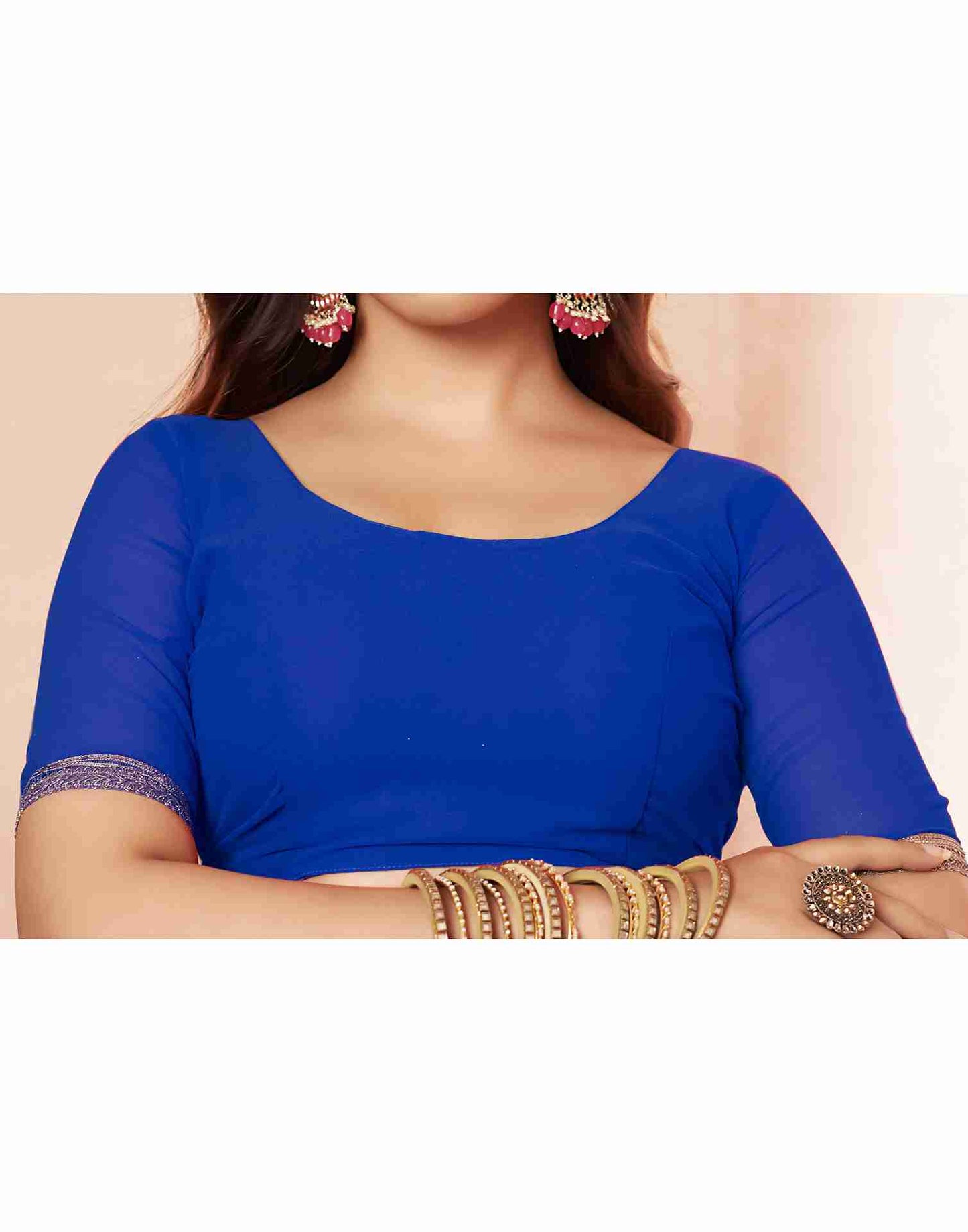 Dark Blue Georgette Plain Saree