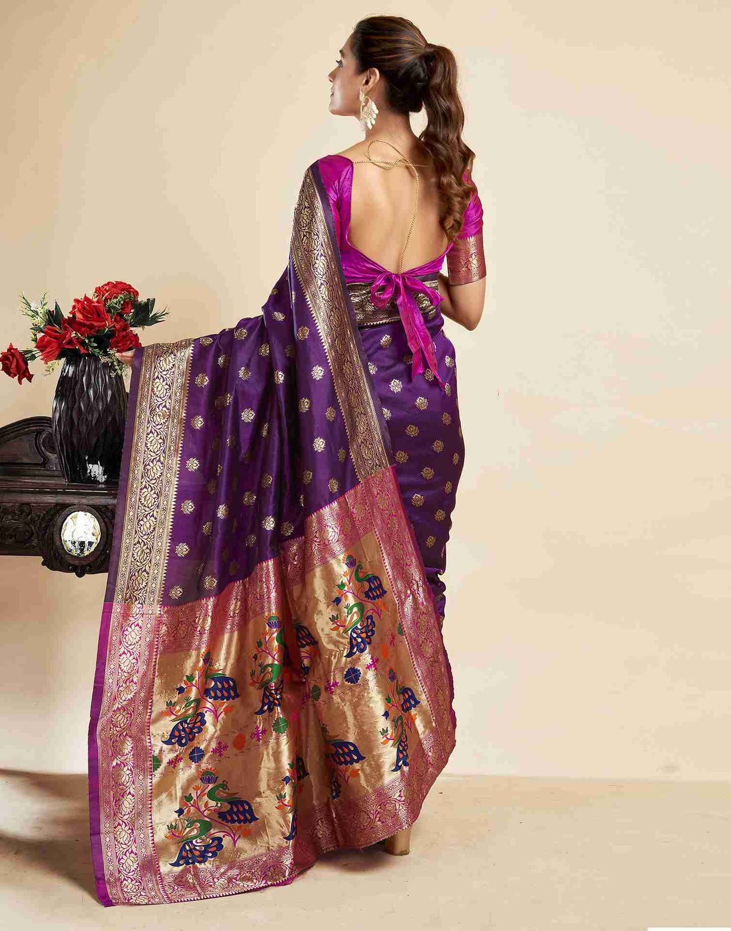 Dark Purple Silk Woven Paithani Saree