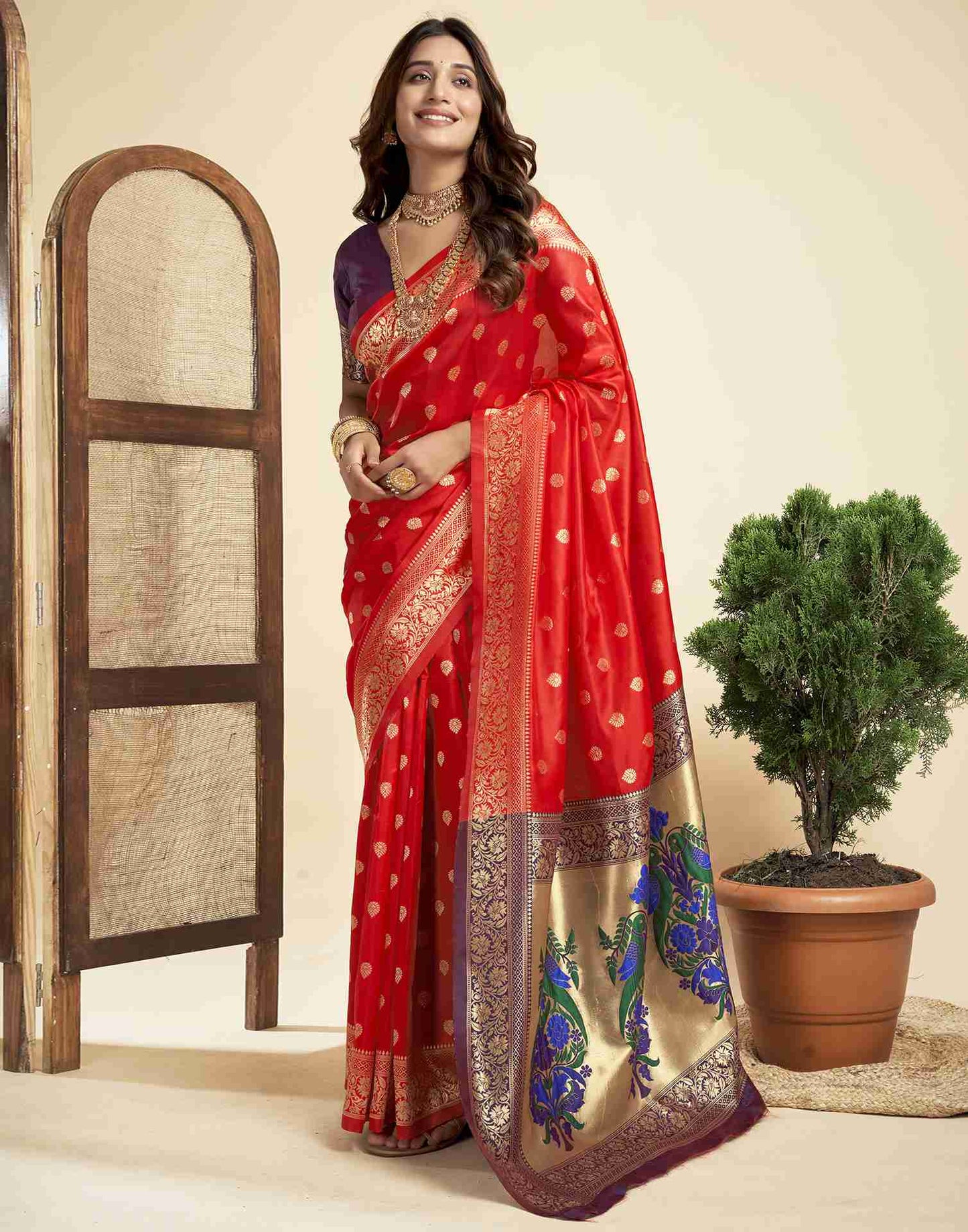 Red Silk Woven Paithani Saree
