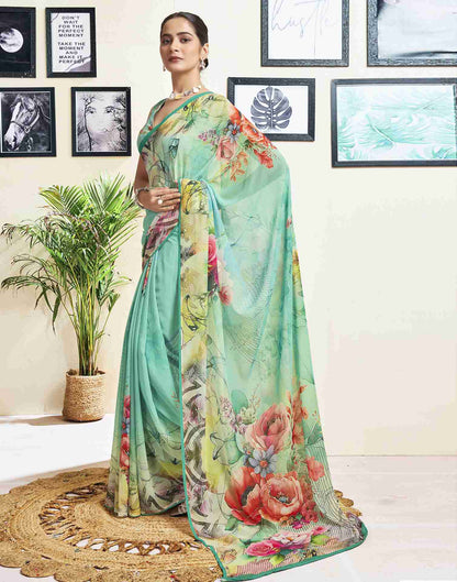 Mint Green Georgette Printed Saree