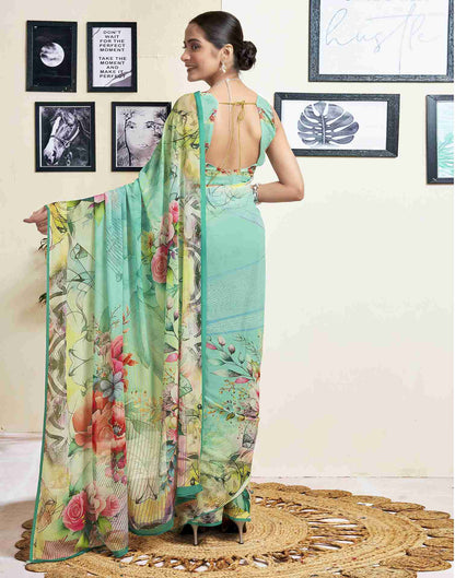 Mint Green Georgette Printed Saree