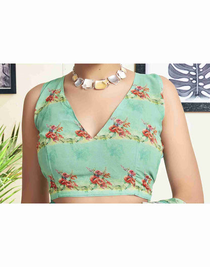 Mint Green Georgette Printed Saree