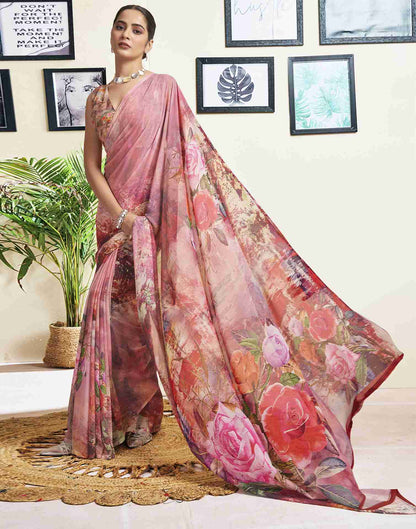 Dusty Pink Georgette Printed Saree