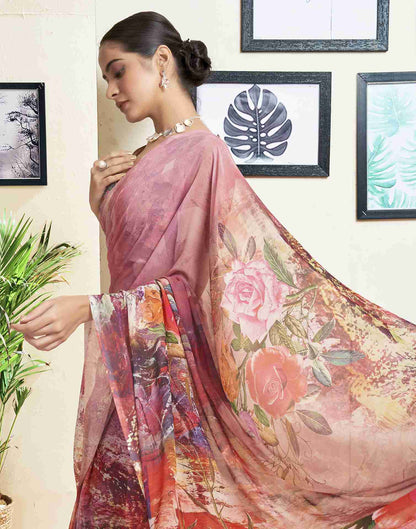 Dusty Pink Georgette Printed Saree