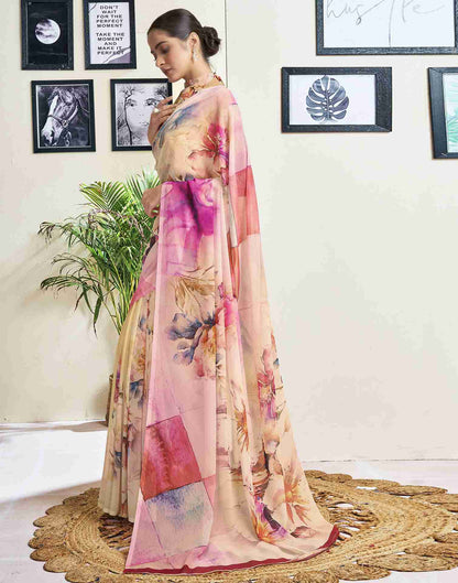 Cream Georgette Printed Saree
