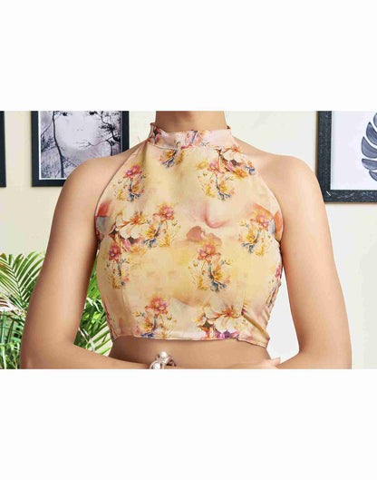 Cream Georgette Printed Saree