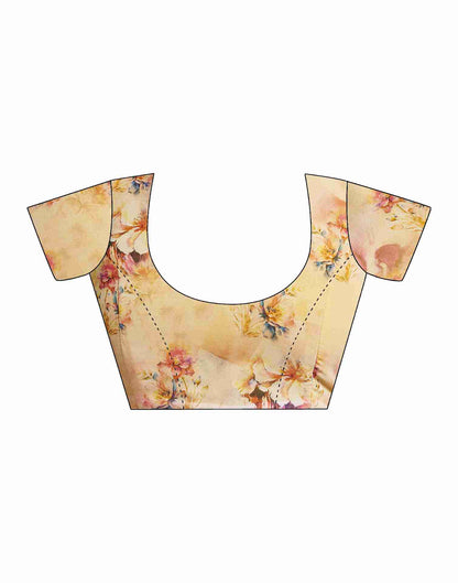 Cream Georgette Printed Saree