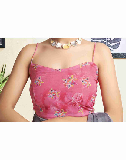 Grey Georgette Printed Saree