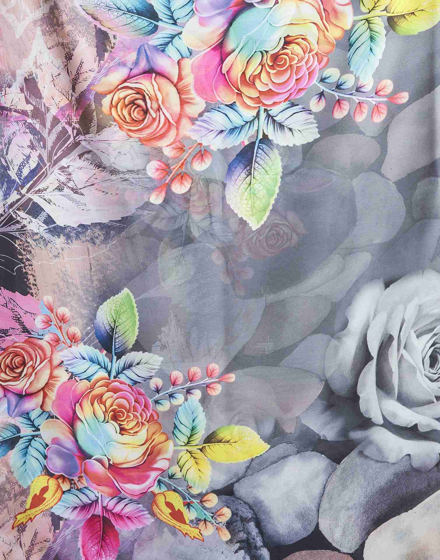 Grey Georgette Printed Saree