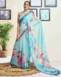 Sky Blue Georgette Printed Saree