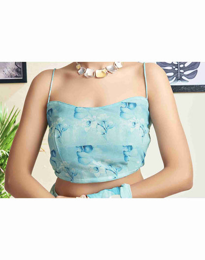 Sky Blue Georgette Printed Saree