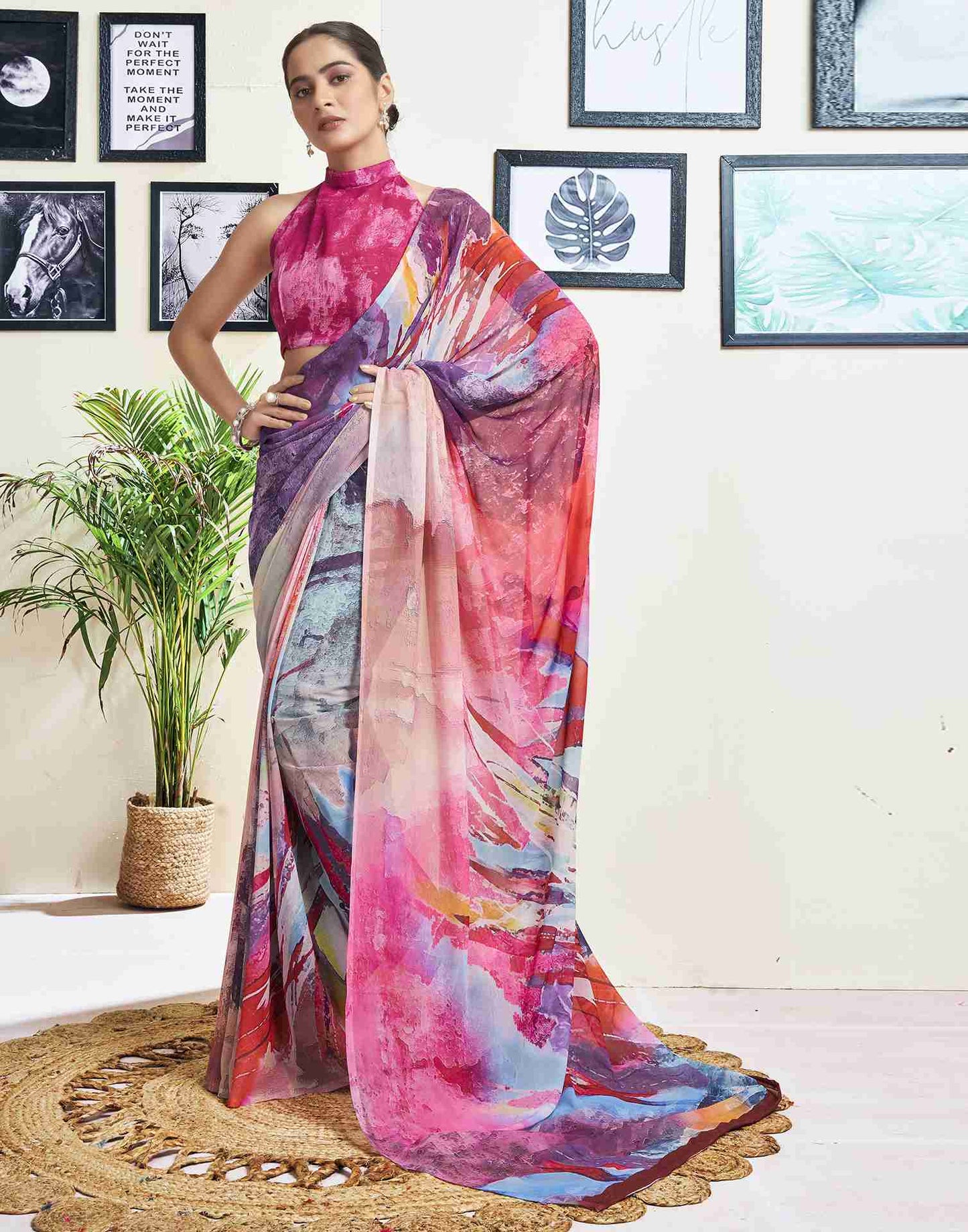 Multi Georgette Printed Saree