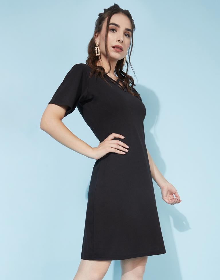 Black Deep Cris cross Neck Dress | Leemboodi
