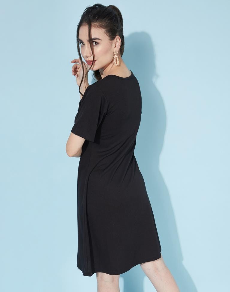 Black Deep Cris cross Neck Dress | Leemboodi