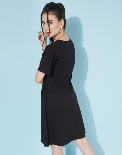 Black Deep Cris cross Neck Dress | Leemboodi
