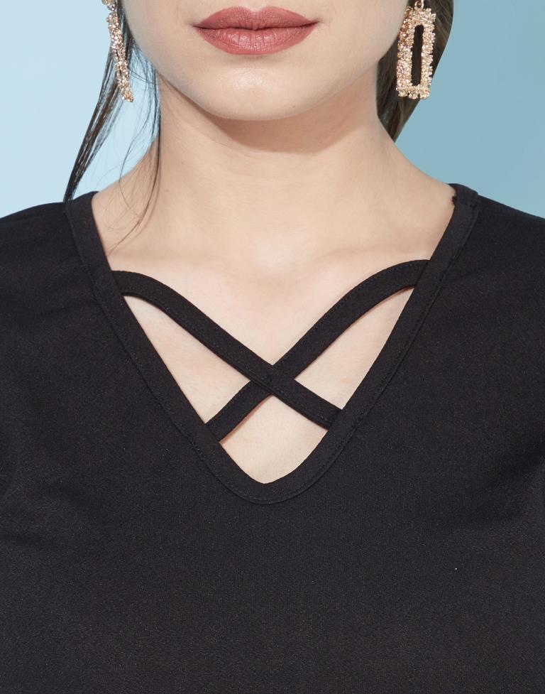 Black Deep Cris cross Neck Dress | Leemboodi