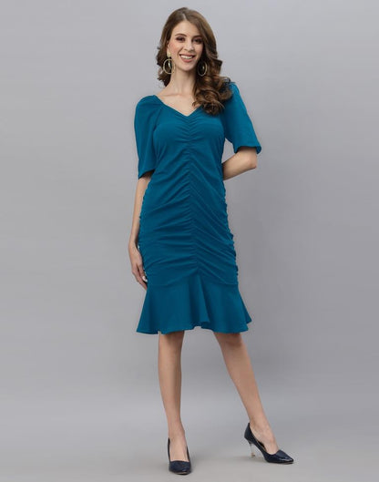 Teal Blue Ruched Bodycon | Leemboodi