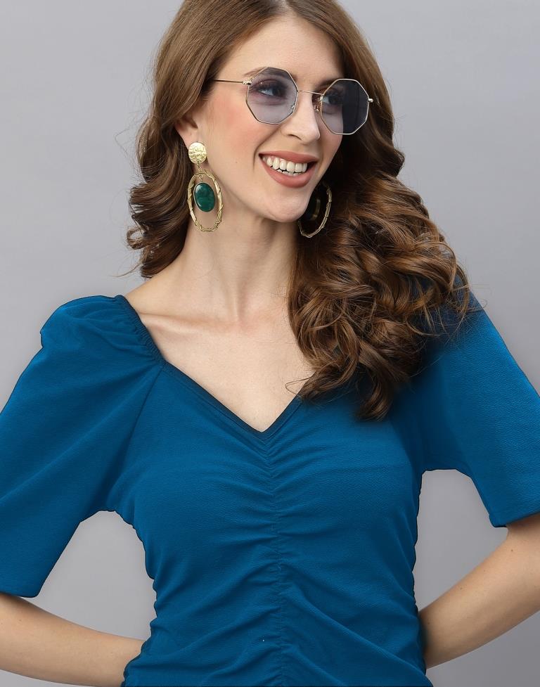 Teal Blue Ruched Bodycon | Leemboodi