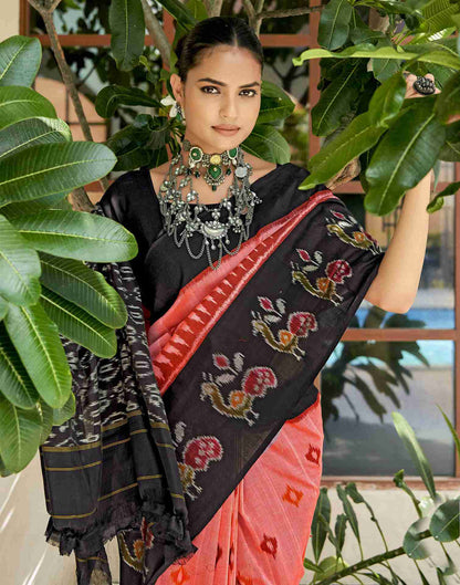 Peach Pink Cotton Geometric Printed Saree