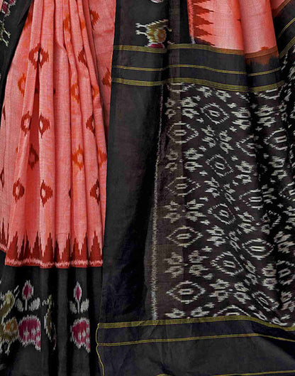Peach Pink Cotton Geometric Printed Saree