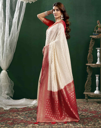 Cream Georgette Woven Banarasi Saree