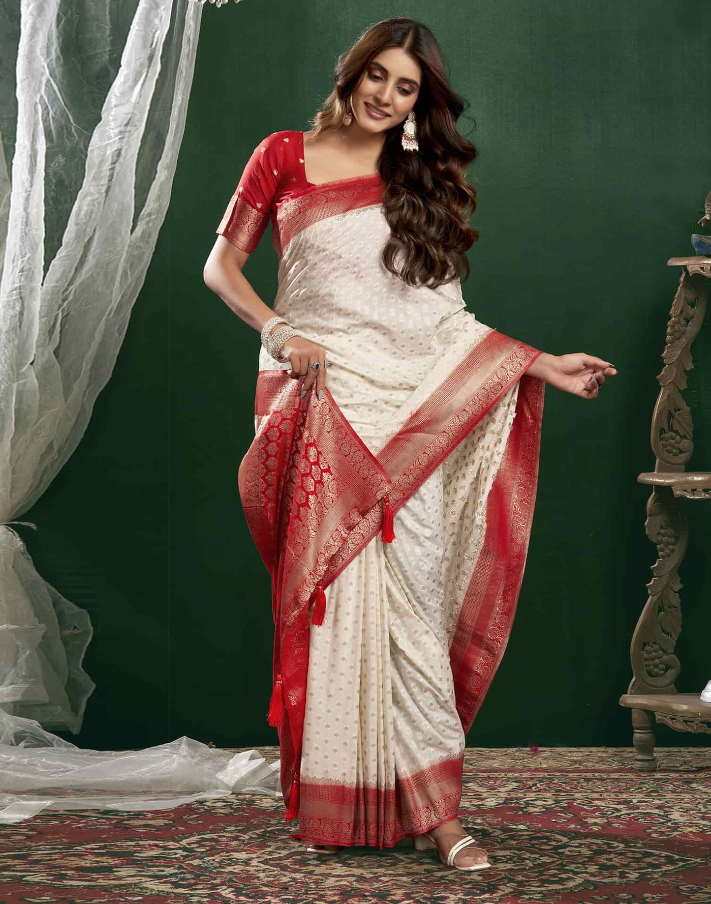 Cream Georgette Woven Banarasi Saree