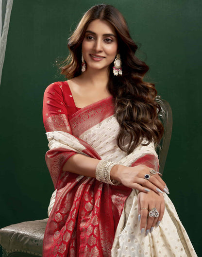 Cream Georgette Woven Banarasi Saree