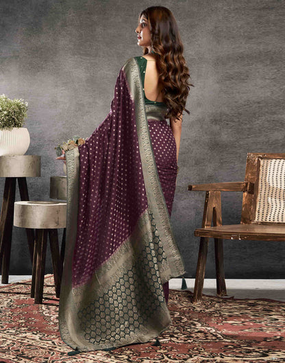 Wine Georgette Woven Banarasi Saree