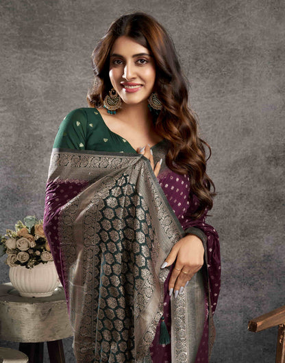 Wine Georgette Woven Banarasi Saree