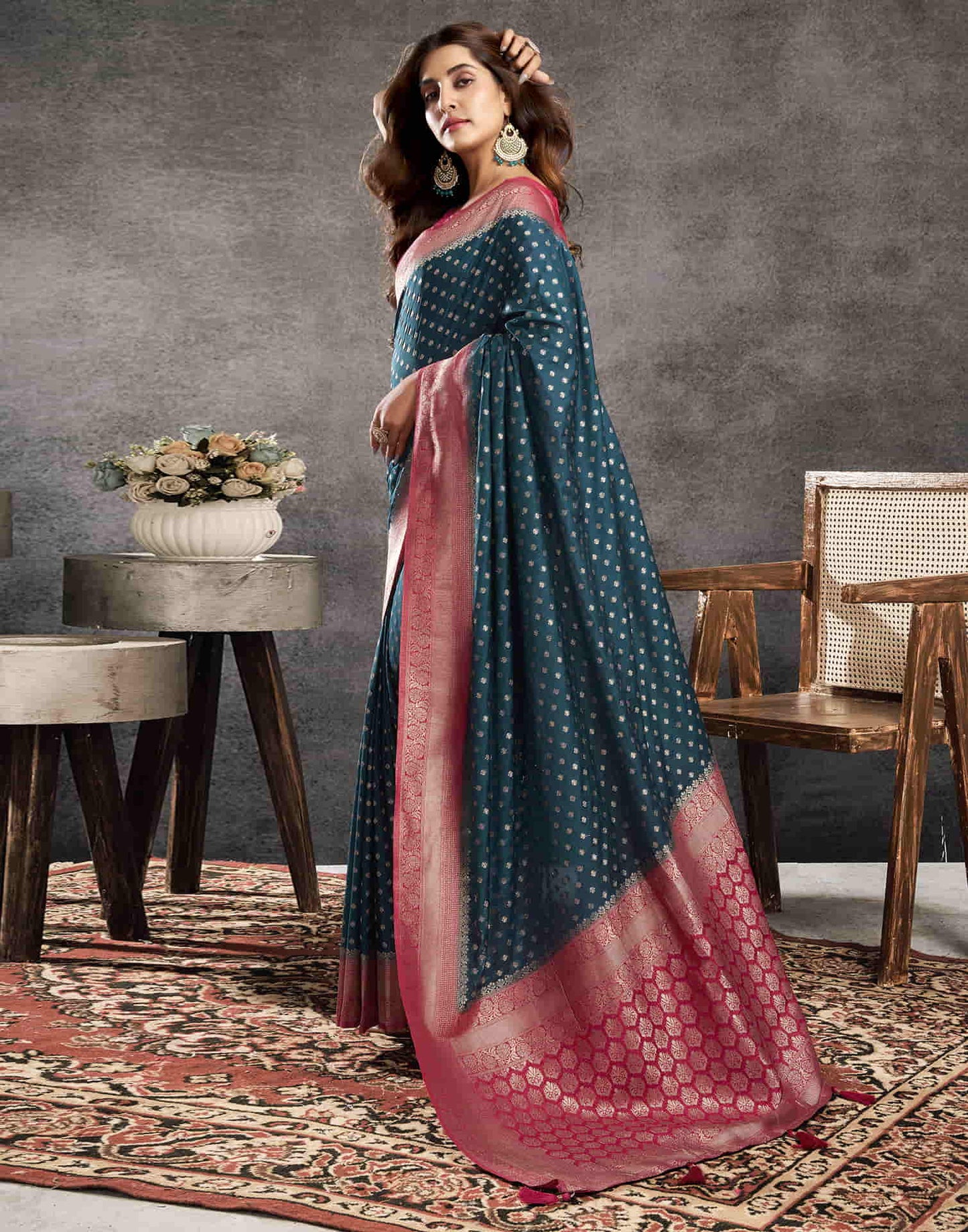 Rama Blue Georgette Woven Banarasi Saree