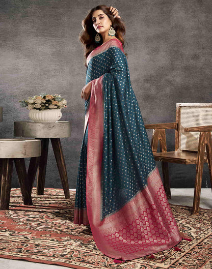 Rama Blue Georgette Woven Banarasi Saree
