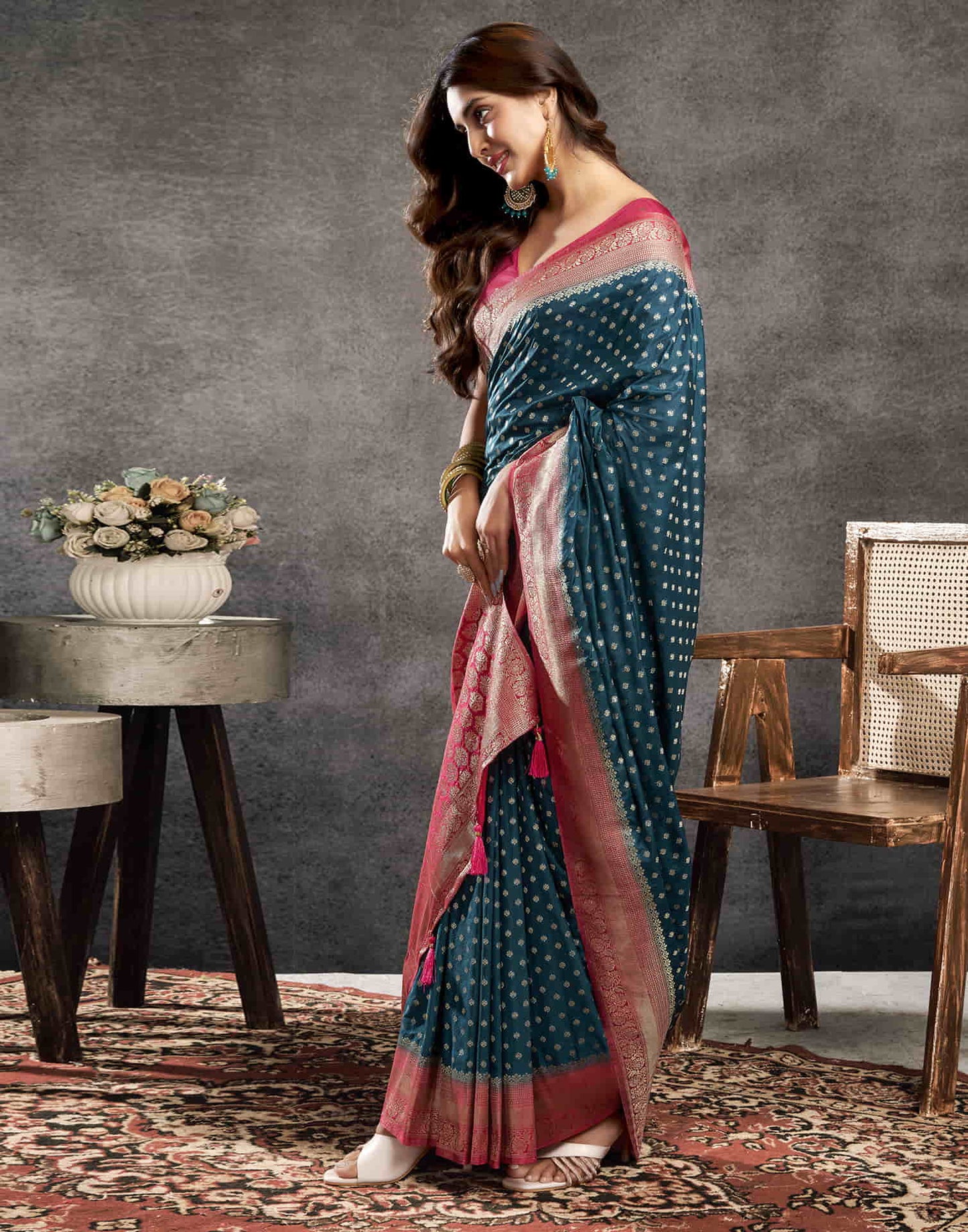 Rama Blue Georgette Woven Banarasi Saree