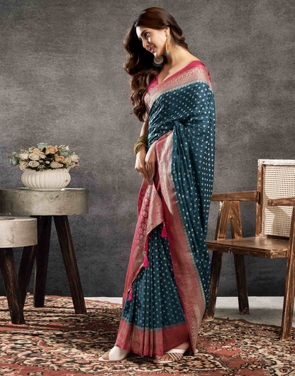 Rama Blue Georgette Woven Banarasi Saree