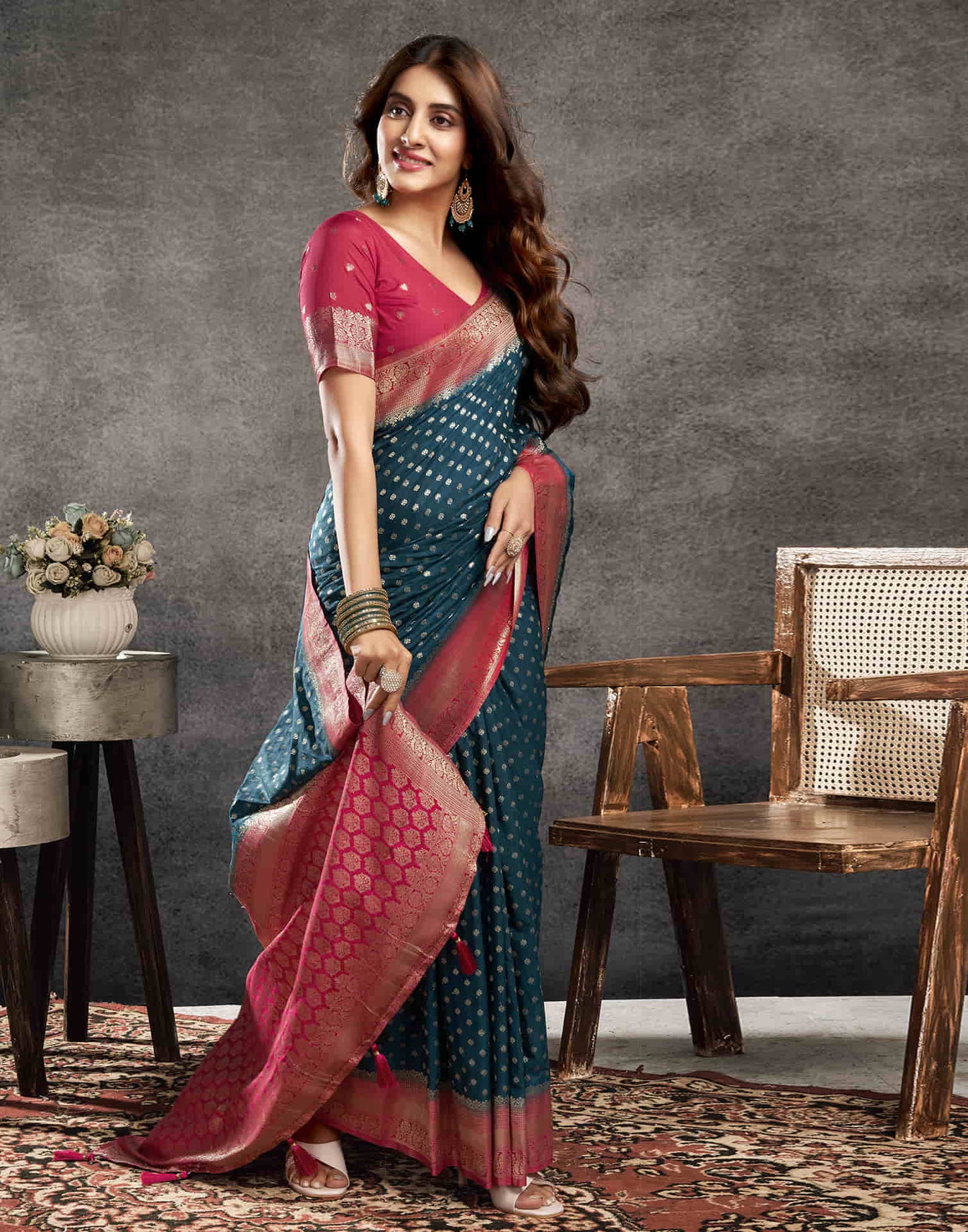 Rama Blue Georgette Woven Banarasi Saree